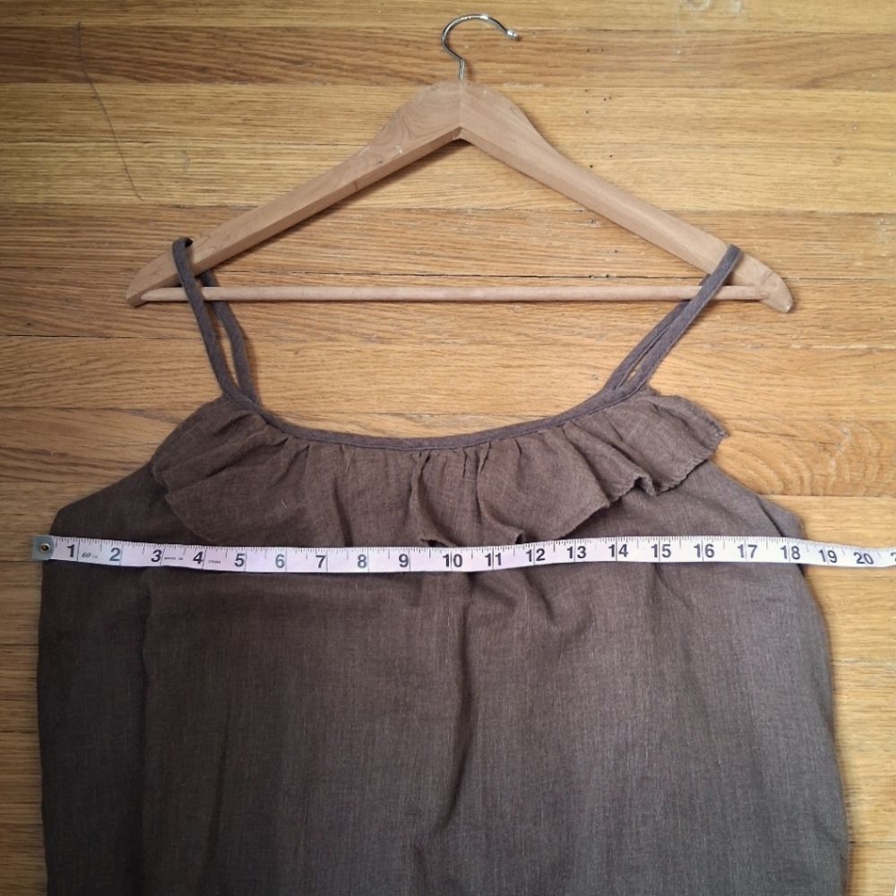 Old Navy Brown Linen Cotton Slip Mini Shift Dress Ruffle Neck Lined Size Small - Picture 6 of 7